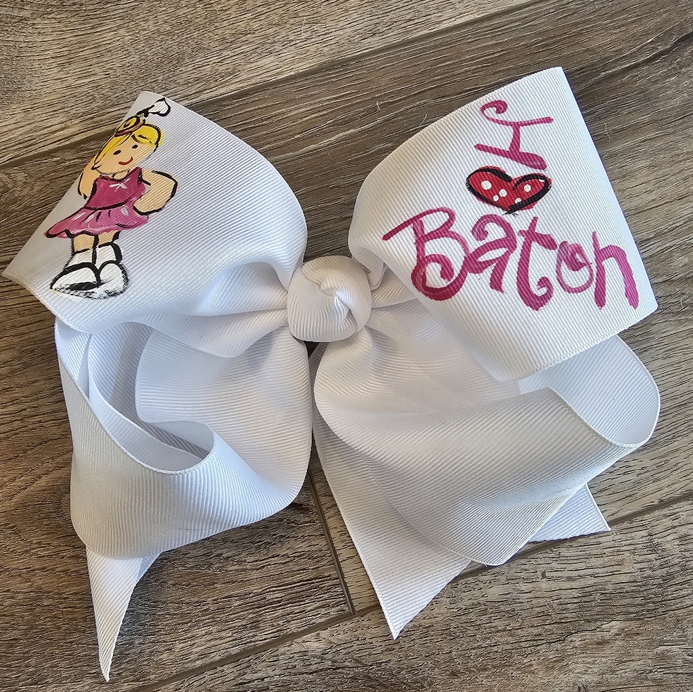 Girls Baton Majorette Hairbow Hand Painted By Two Sisters